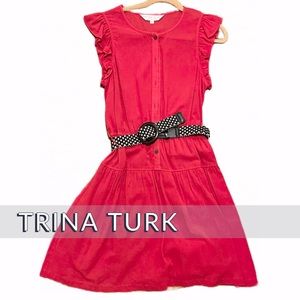 Trina Turk belted red ruffle sleeve dress size 8